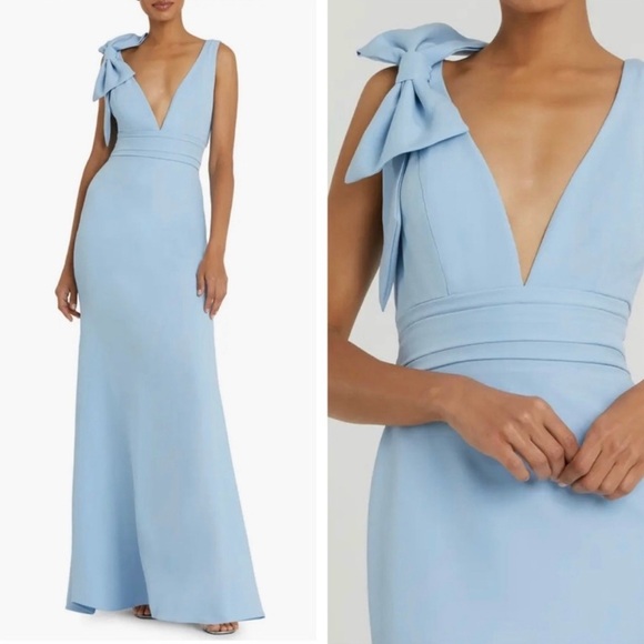 Mac Duggal Dresses & Skirts - Mac Duggal 49454Blue Bow V Neck Mermaid Formal Evening Prom Gown Size 8
